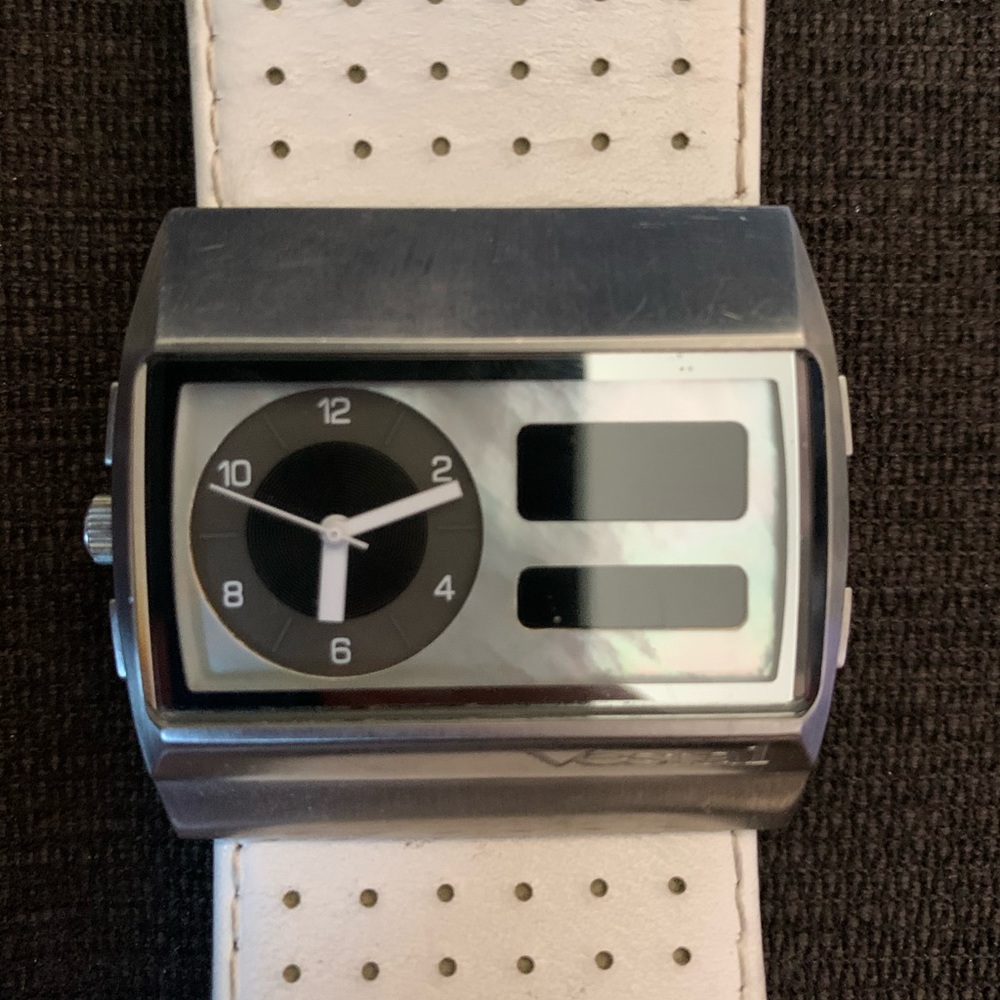 White leather digital/analog Vestal Watch